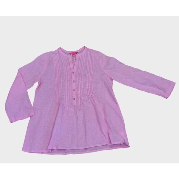 Lilly Pulitzer Sarasota Tunic Top Blouse Pink Isle, 100%Linen | Size M | EUC - Picture 11 of 11